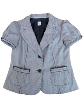 VEX Collection Navy Blue Pinstripe Short Ruchsed Sleeve Blazer Cotton Stretch